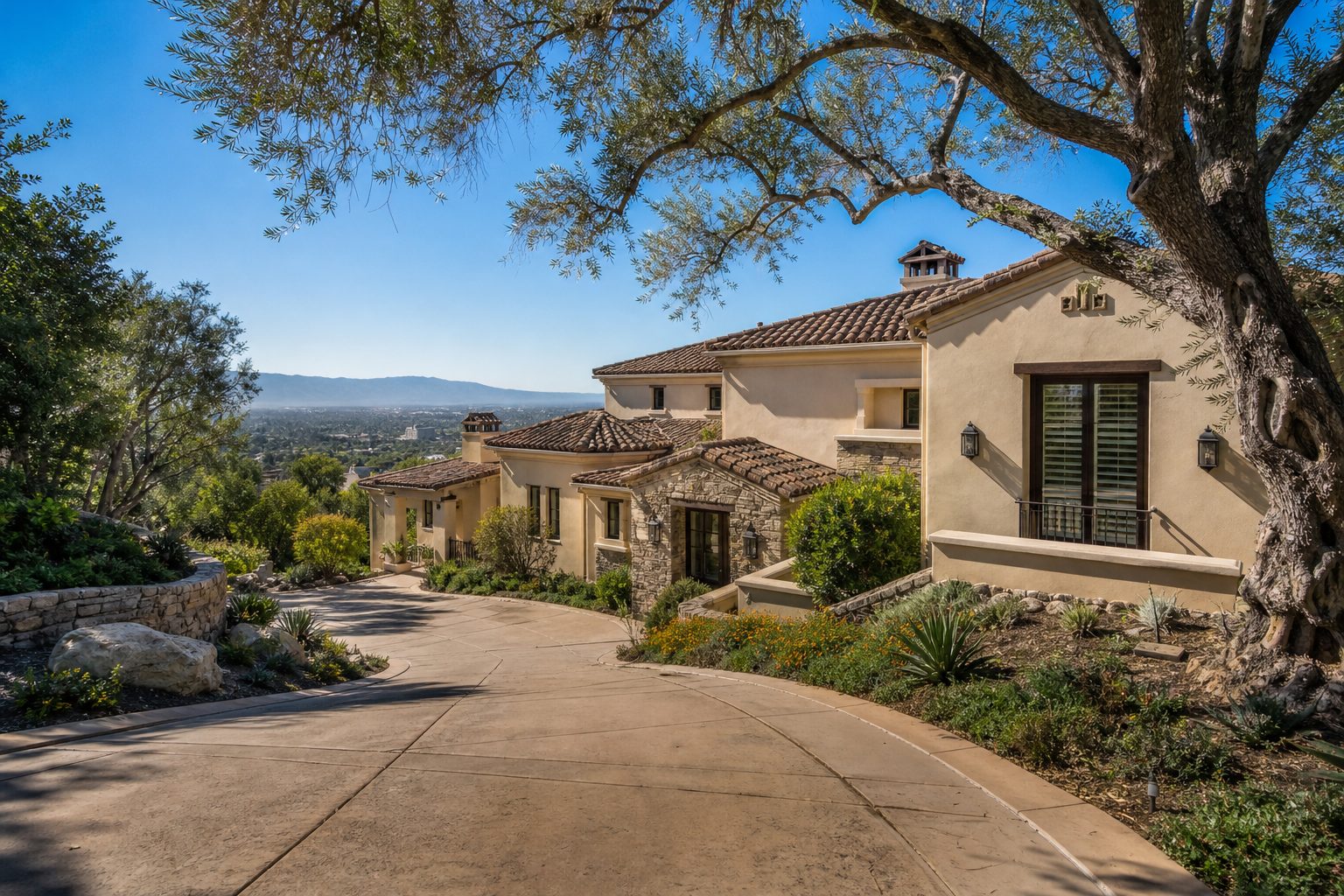 Contemporary hillside home with valley views on Sesnon Boulevard, Granada Hills North, featuring professional landscaping and multi-level